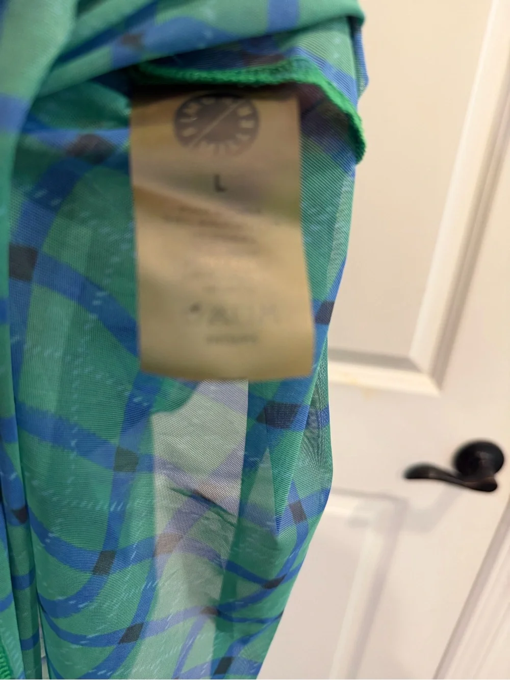 Simon Miller Kinny Ruched Plaid Mesh Midi Dress Anthropologie Green Blue- Size L - Picture 12 of 13
